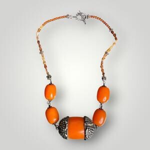 Chunky Orange Beaded Necklace  19 inch Vintage Style Resin Statement Jewelry
